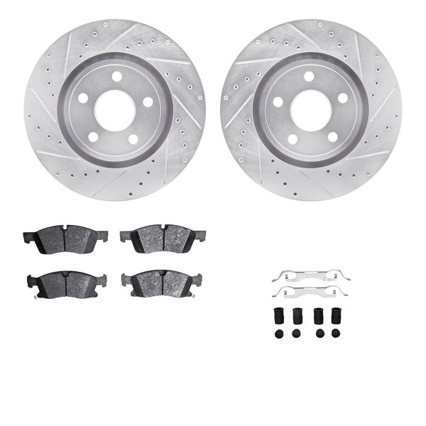 Dynamic Friction Co 7312-42049, Rotors-Drilled, Slotted-SLV w/3000 Series Ceramic Brake Pads incl. Hardware, Zinc Coat 7312-42049